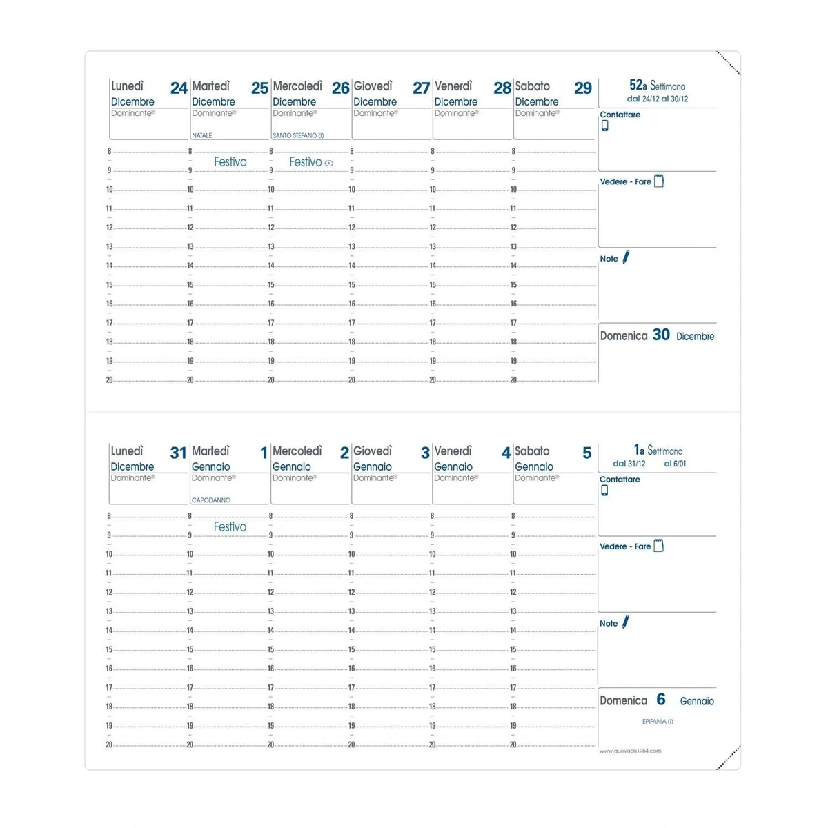 Agenda horizontale présentant 2 semaines sur 1 page au format A5
