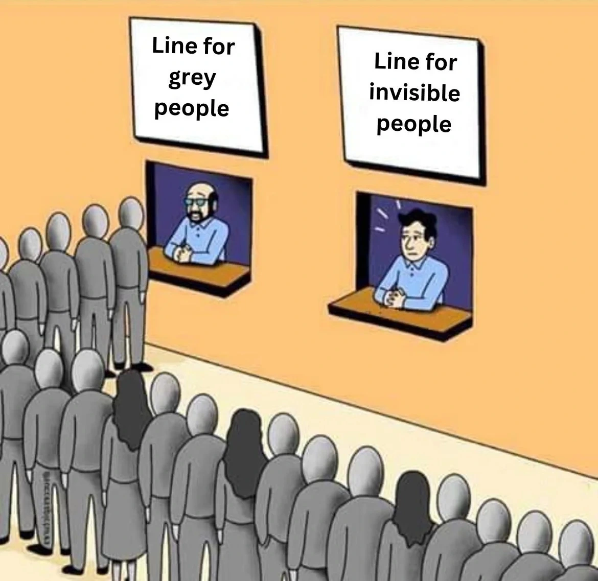 Honestly how rude of the invisible line man. he’s not even looking at his own line, he's acting like they're invisible.
