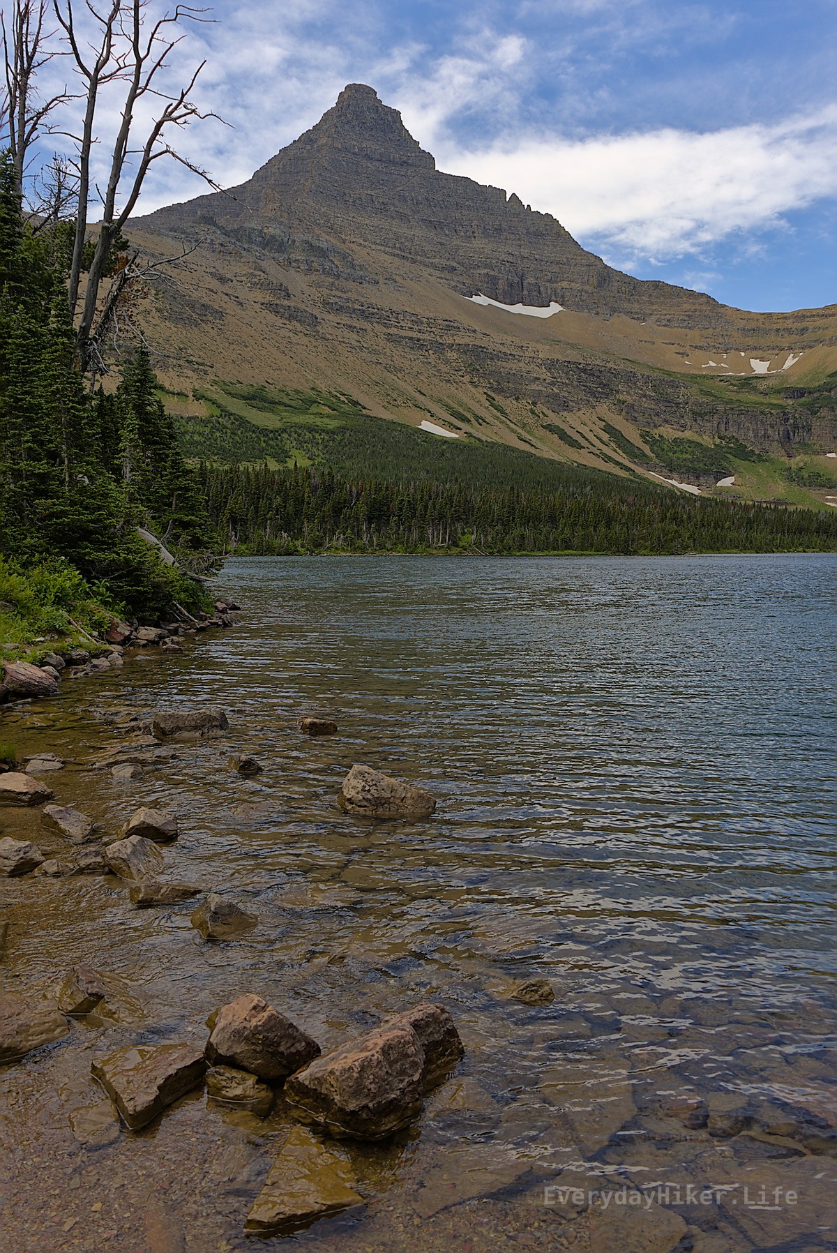 Looking across Old Man Lake with Flinsch Peak on the left.
